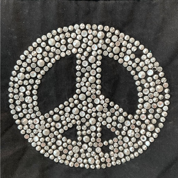 Vtg MICHAEL MORRISON Studded Denim Jacket Crystals PEACE SIGN Y2K Gaga Size M - Picture 6 of 11